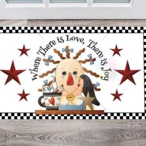 Prim Raggedy Ann & Crow - Where There is Love There is Joy Floor Sticker