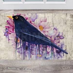 Blackbird and Flowers Floor Sticker