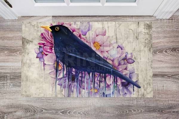 Blackbird and Flowers Floor Sticker