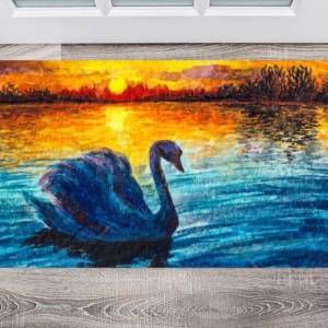Beautiful Sunset Swan Floor Sticker
