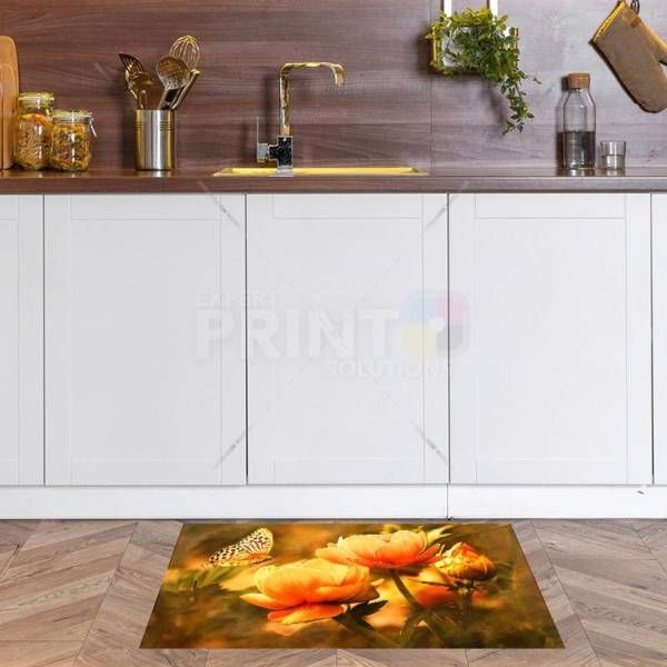 Yellow Butterfly and Flowers Floor Sticker