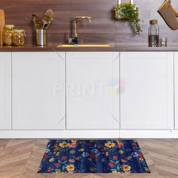 Blue Wood Flower Design Floor Sticker