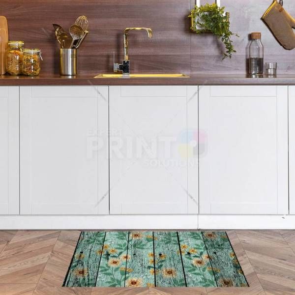 Green Wood Flower Design Floor Sticker