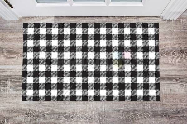 Farmhouse Buffalo Plaid Pattern - Black and White Floor Sticker