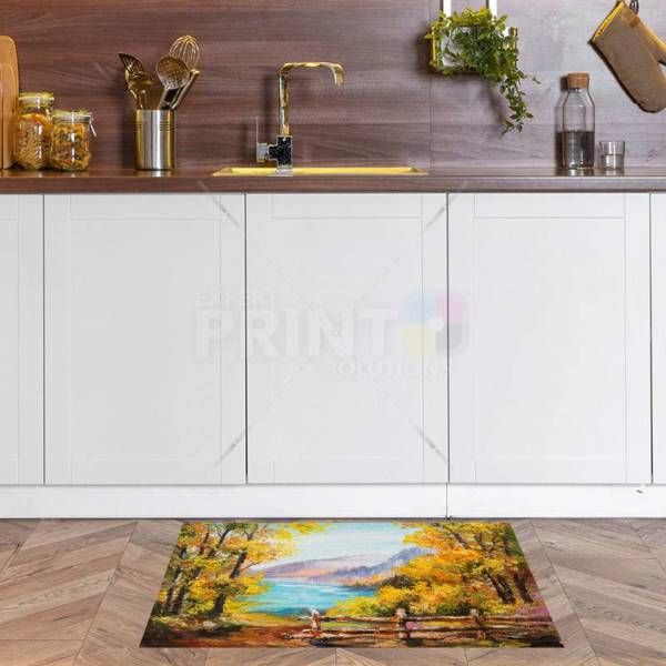 Colorful Autumn Forest and Mountain Lake Floor Sticker