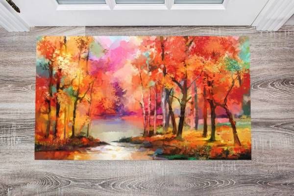Colorful Autumn Trees at the little Lake Floor Sticker