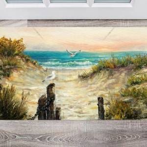 Summertime at the Beach with Seagulls Floor Sticker