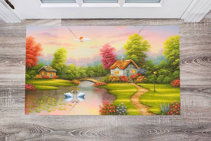 Adorable Cottage at the Lake #1 Floor Sticker