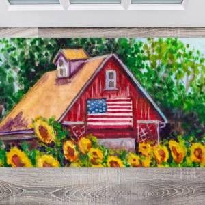 Cute American Barn in a Sunflower Field Floor Sticker