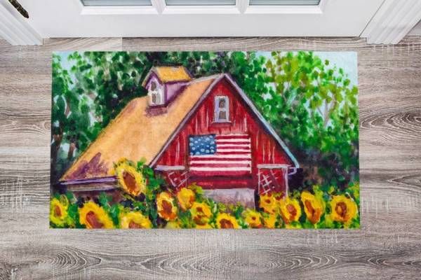 Cute American Barn in a Sunflower Field Floor Sticker