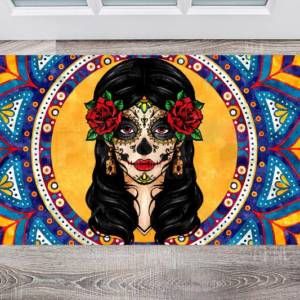 Beautiful Ethnic Sugar Skull Lady Boho Folk Design Floor Sticker