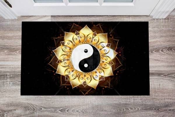 Beautiful Ethnic Native Boho Folk Ying and Yang Design Floor Sticker