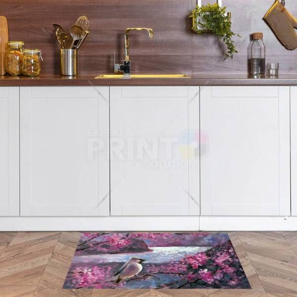 Waxwing Bird on a Blooming Tree Floor Sticker