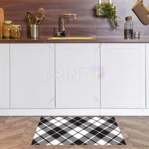 Black and White Buffalo Plaid Pattern Floor Sticker