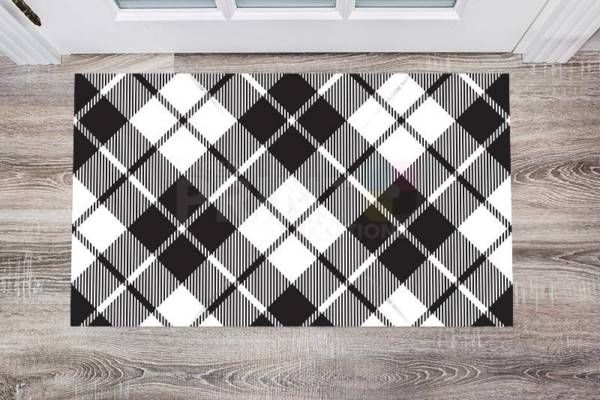 Black and White Buffalo Plaid Pattern Floor Sticker
