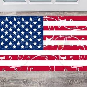 USA America Flag Flower Design Floor Sticker