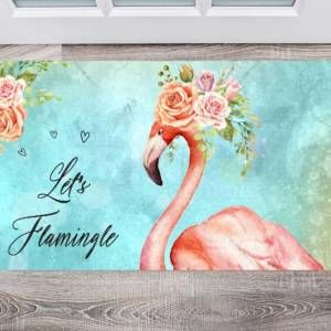 Pretty Flamingo with Roses Floor Sticker