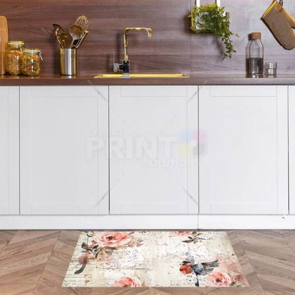Vintage Flowers and Flying Bullfinch #1 Floor Sticker