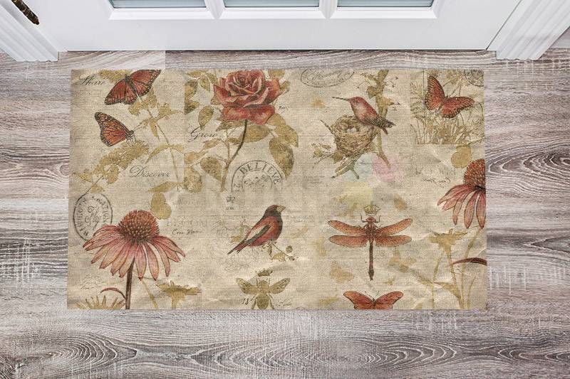 Vintage Birds, Flowers and Butterflies Floor Sticker