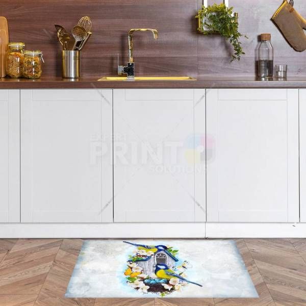 Yellow and Blue Bird Couple and a Birdhouse Floor Sticker