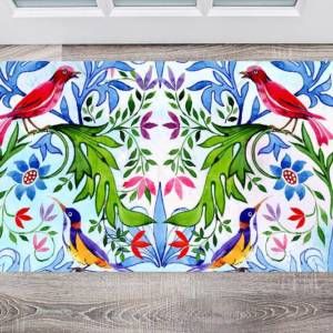 Folk Design with Birds and Flowers Floor Sticker