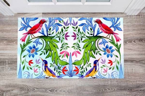 Folk Design with Birds and Flowers Floor Sticker