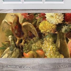 Victorian Still Life with Flowers, Fruit  and Doves Floor Sticker