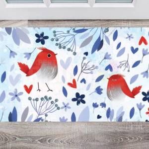 Folk Red Birds and Flowers Floor Sticker