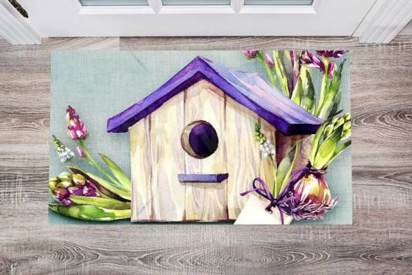 Birdhouse with Spring Flowers Floor Sticker