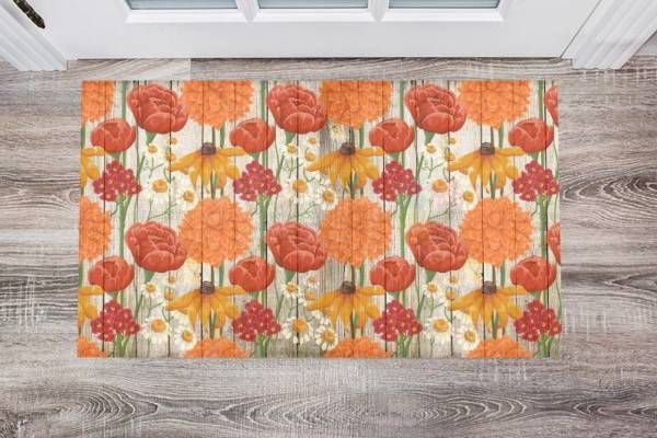 Rustic Flowers on Wood Pattern #8 Floor Sticker