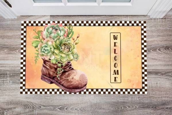Old Gardening Boot with Succulents Floor Sticker