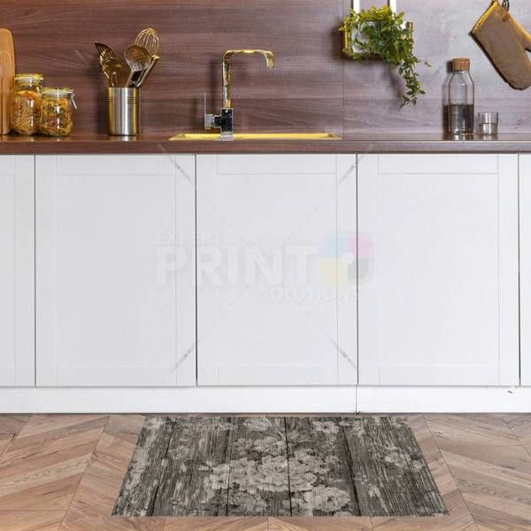 Flowers on Dark Wood Pattern Floor Sticker