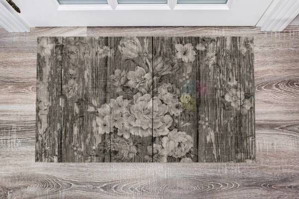 Flowers on Dark Wood Pattern Floor Sticker