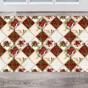 Folk Patchwork Quilt Pattern with Flowers #1 Floor Sticker