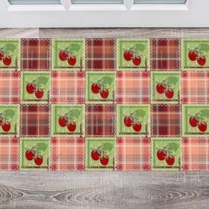 Folk Patchwork Quilt Pattern with Cherries Floor Sticker