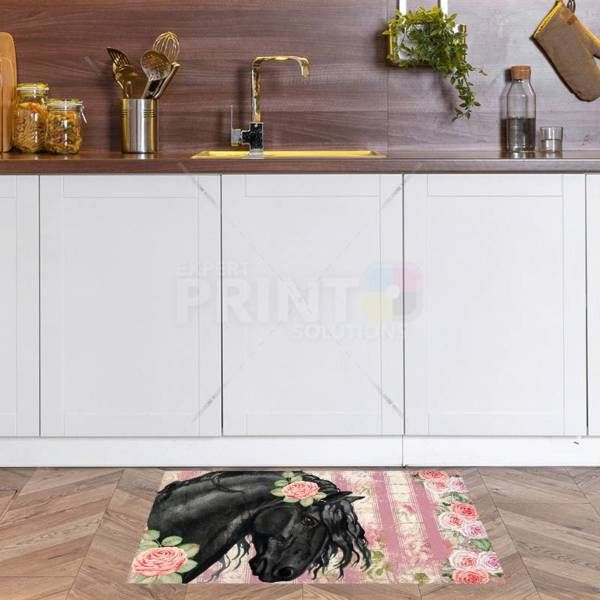 Beautiful Black Horse and Roses #1 Floor Sticker