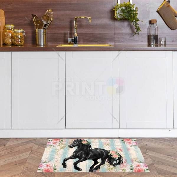 Beautiful Black Horse and Roses #2 Floor Sticker