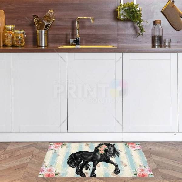Beautiful Black Horse and Roses #4 Floor Sticker