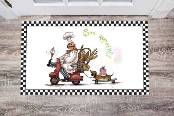 Cute French Chef with a Dachshund #2 Floor Sticker