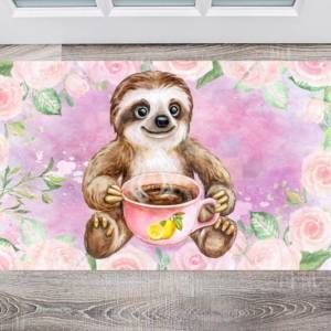Cute Little Sloth with a Cup of Tea Floor Sticker