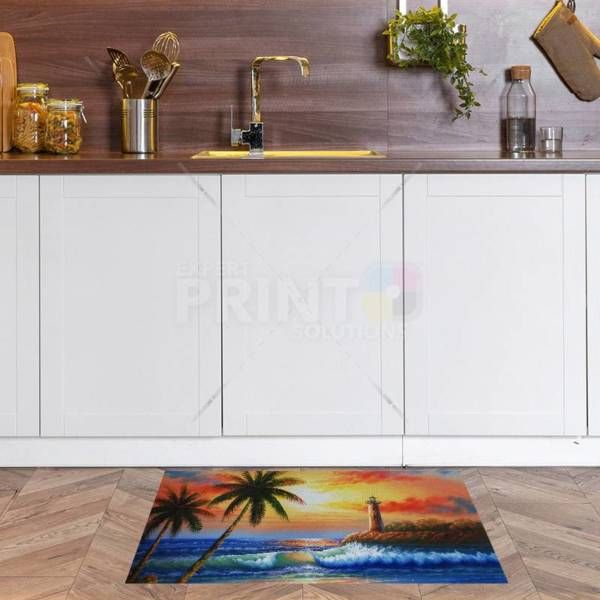 Beautiful Tropical Sunset and Lighthouse Floor Sticker