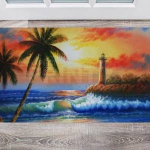 Beautiful Tropical Sunset and Lighthouse Floor Sticker