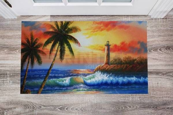 Beautiful Tropical Sunset and Lighthouse Floor Sticker