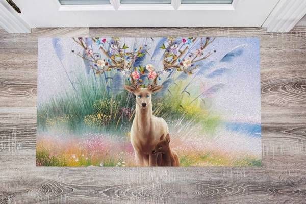 Beautiful Flower Deer Family #2 Floor Sticker