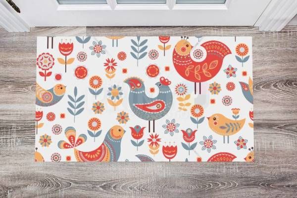 Scandinavian Folk Art Birds Design #4 Floor Sticker