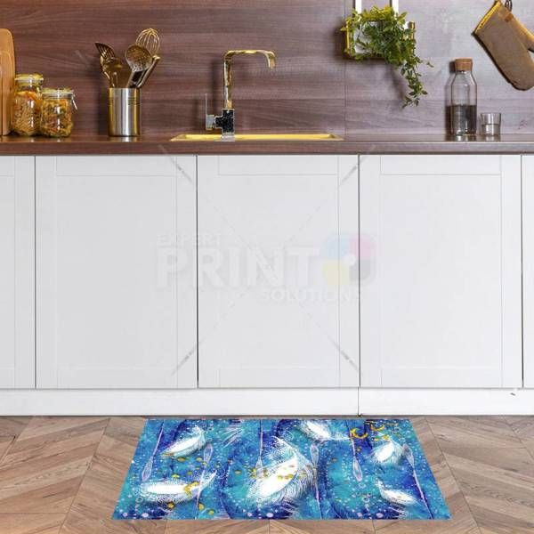 White and Blue Feathers Floor Sticker