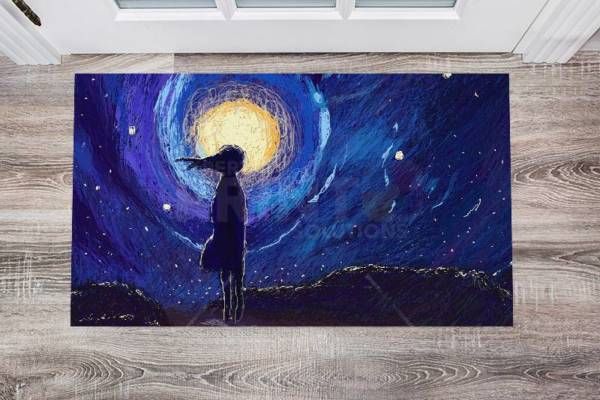 Starry Night with a Girl Floor Sticker