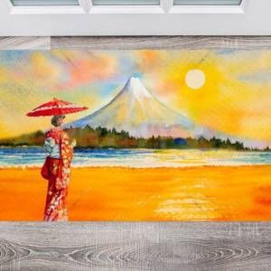 Beautiful Geisha and Mount Fuji Floor Sticker