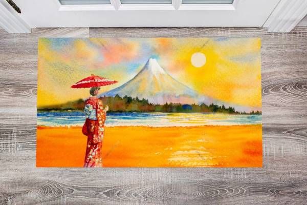 Beautiful Geisha and Mount Fuji Floor Sticker