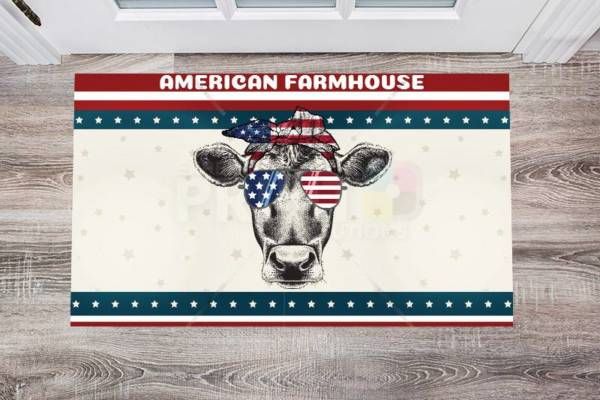 American Cow in Sunglasses Floor Sticker